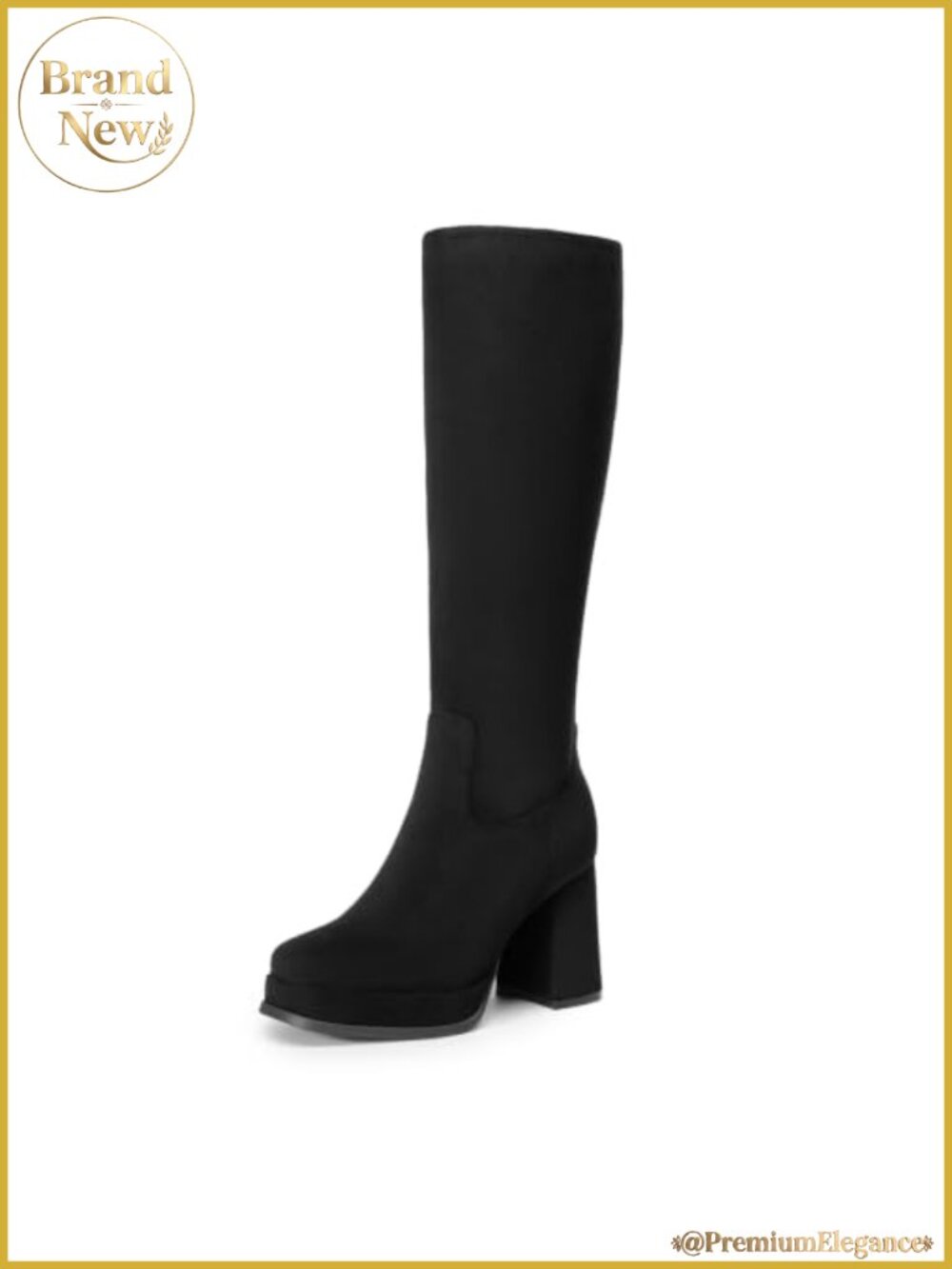 Suede Knee High Platform Boots Square Toe Chunky Heel